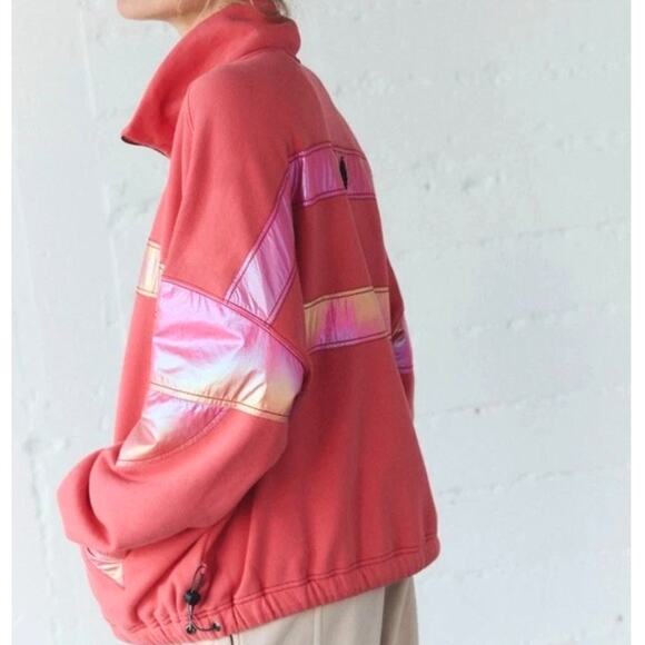NWT Free‎ People Oversized Away We Go Half Zip Pullover in Pink Hibiscus XL - Picture 2 of 7